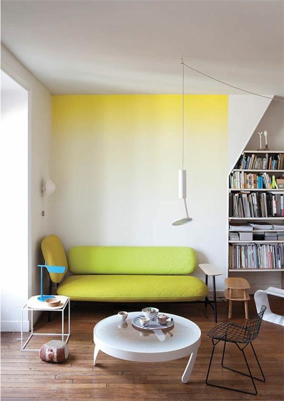 εσωτερικές ιδέες για έπιπλα σαλονιού χρώμα τοίχου χρώμα κίτρινο ombre αποτέλεσμα