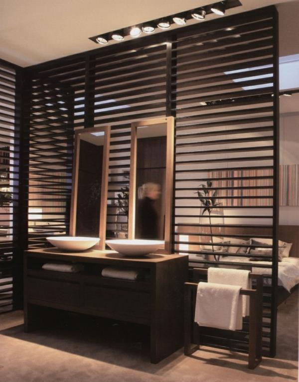 διαχωριστικό δωματίου ξύλινος χωρισμός τοίχος ιδέες διαχωριστικό δωματίου μπάνιο υπνοδωμάτιο