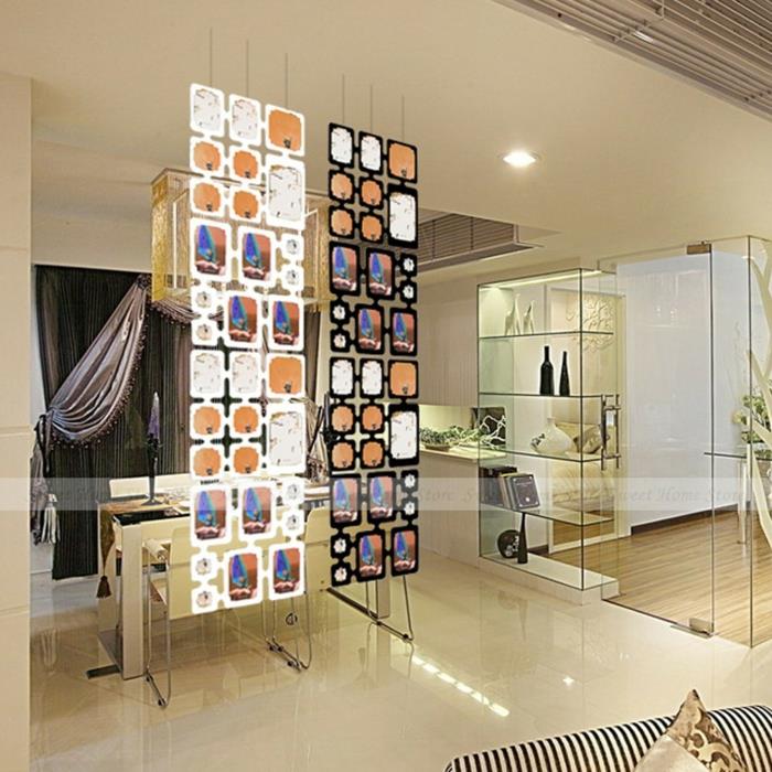 ιδέες διαχωριστικό δωματίου διαχωριστικό δωματίου κουρτίνα διαχωριστικό δωματίου ράφι λευκή διακόσμηση κρεμασμένο ατσάλινο σχοινί