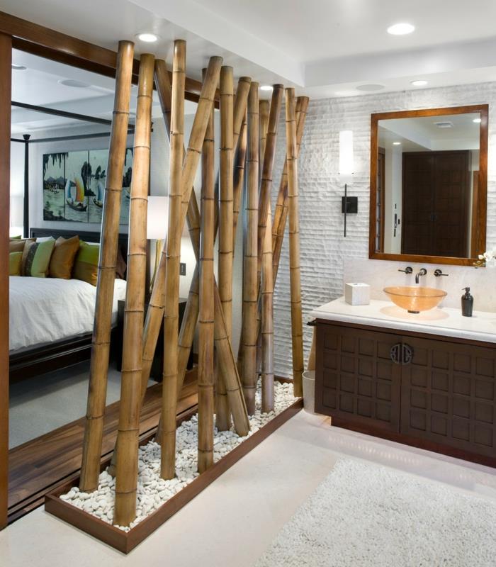 ιδέες διαχωριστικό δωματίου κουρτίνα διαχωριστικό δωματίου ράφι λευκή διακόσμηση μπαμπού τοίχου μπαστούνια παχιά