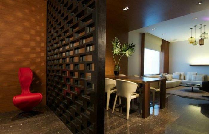 ιδέες διαχωριστικό δωματίου διαχωριστικό δωματίου κουρτίνα διαχωριστικό δωματίου ράφι λευκό διακοσμητικό τοίχο σκούρο ξύλο