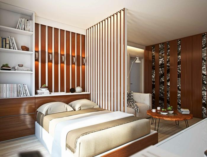 ιδέες για διαχωριστικό δωματίου διαχωριστικό δωματίου κουρτίνα διαχωριστικό δωματίου ράφι λευκό διακοσμητικό τοίχο ξύλινη εμφάνιση