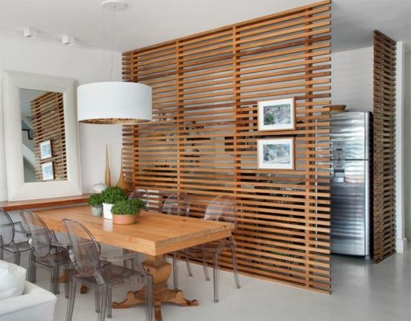 ιδέες διαχωριστικό χώρου τοίχος χωρίσματος από ξύλινη κουζίνα και τραπεζαρία ξεχωριστά διαχωριστικά δωματίων
