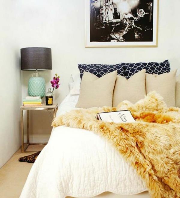 κανόνες feng shui υπνοδωμάτιο επίπλωση ιδέες γούνινο μαξιλάρι κλινοσκεπάσματα