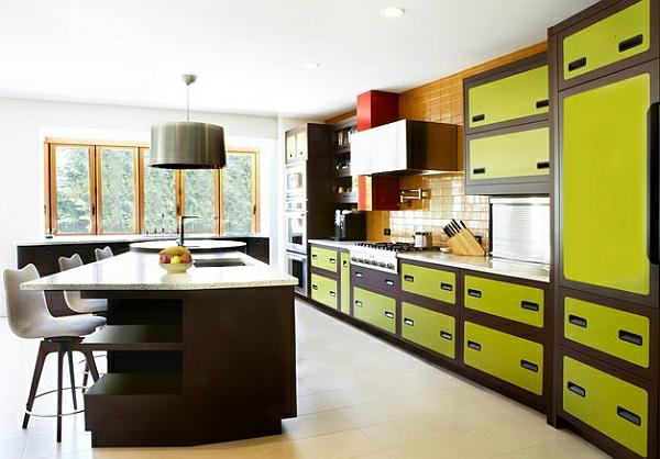 ρετρό κουζίνα κίτρινο πράσινο ντουλάπια κουζίνα νησί