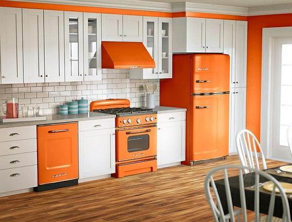 ρετρό κουζίνα πορτοκαλί κουζίνα τεχνολογία ψυγείο σόμπα απορροφητήρα κουκούλα