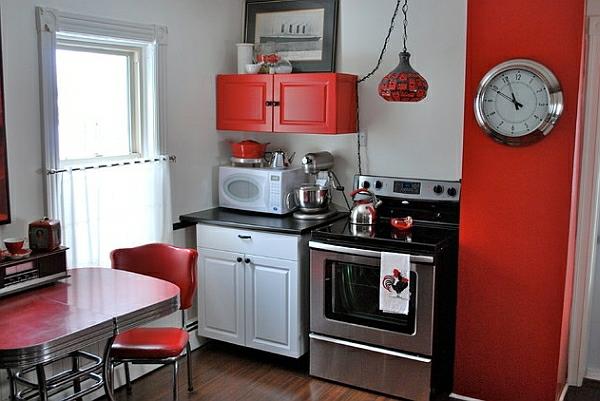 ρετρό κουζίνα κόκκινη προφορά τοίχο τοίχο ρολόι γύρο
