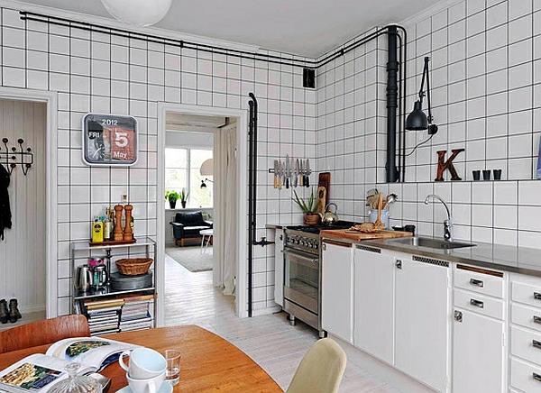 ρετρό πλακάκια τοίχου κουζίνας λευκό τετράγωνο