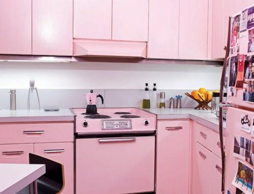 ρετρό κουζίνα σχεδιάζει ροζ χρώμα