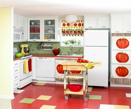 ρετρό κουζίνα κόκκινο δάπεδο καθρέφτης κουζίνας στυλ κήπου