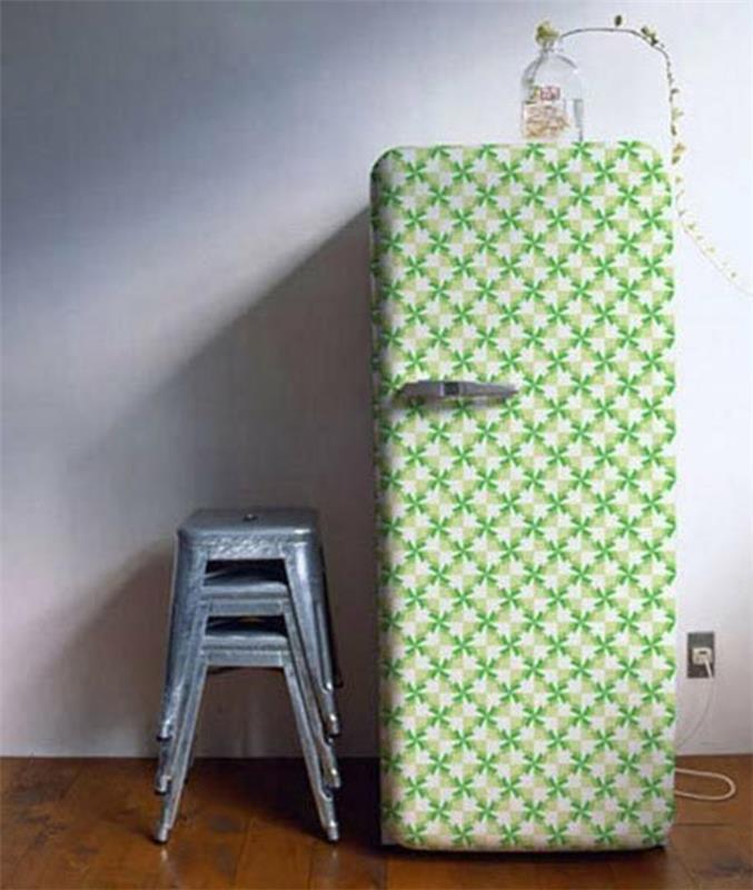 ρετρό ψυγείο γεωμετρικό σχέδιο πράσινο λευκό