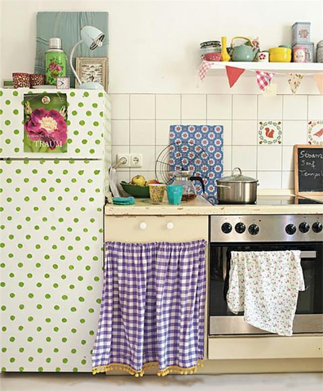 ρετρό ψυγείο διακοσμήστε κουκκίδες πράσινη vintage κουζίνα