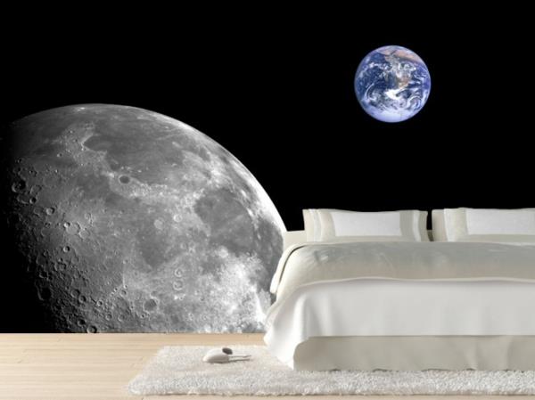 ρετρό ταπετσαρία φεγγάρι υπνοδωμάτιο μοντέρνο εσωτερικό