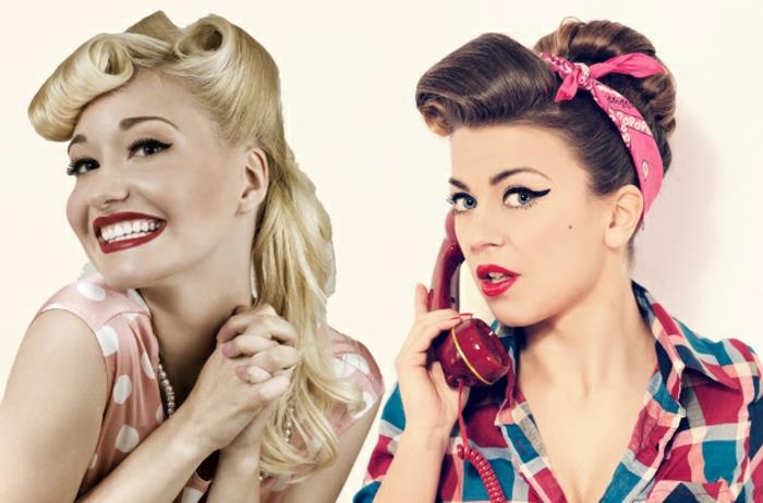 rockabilly χτενίσματα γυναίκες ρετρό εμφάνιση ξανθά καστανά μακριά μαλλιά styling