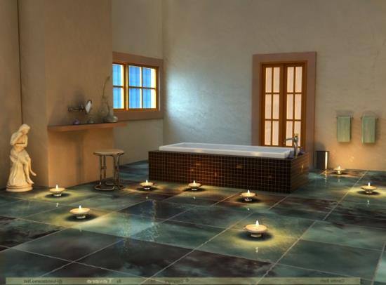 ρομαντικό μπάνιο διακοσμημένο με γυάλινα πλακάκια