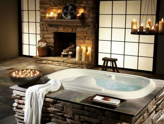 ρομαντικό μπάνιο με φυσικές πέτρες