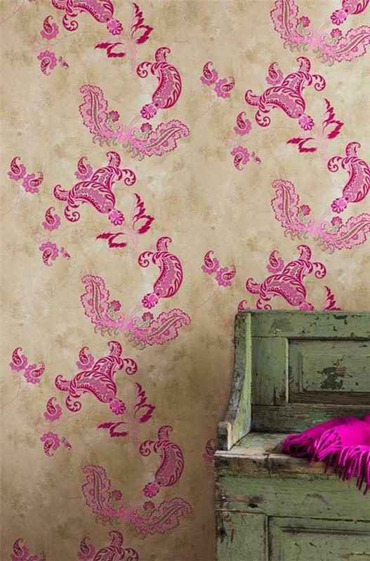ροζ μοτίβο paisley για σχεδιασμό τοίχων