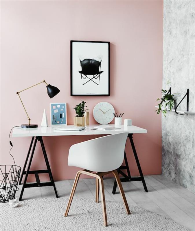 ροζ χρώμα τοίχου Σκανδιναβική διακόσμηση της μελέτης συνδυάζουν χρώματα τοίχων
