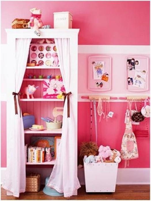 ροζ εξοπλισμός δωματίου παιδική μάνγκο σανίδα λευκές κουρτίνες