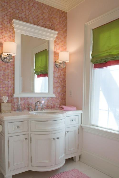 ροζ μπάνιο σχεδιάζει θηλυκό παστέλ μωσαϊκό πλακάκι τοίχου καθρέφτη
