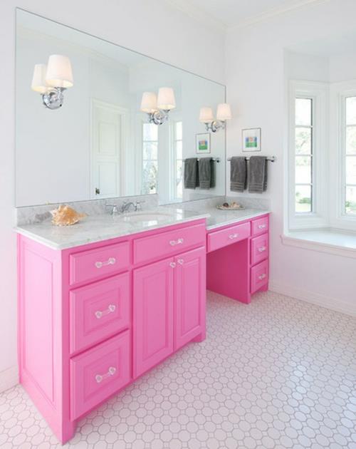 ροζ μπάνιο σχεδιάζει θηλυκό καθρέφτη τοίχου με ματαιοδοξία