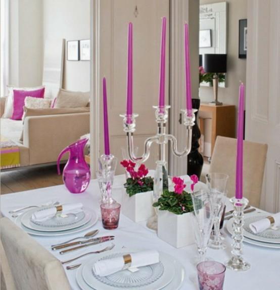 ροζ κεριά διακοσμητικό κομψό γυάλινο πιάτο τραπεζαρία τραπεζαρία γαλλικό καθιστικό