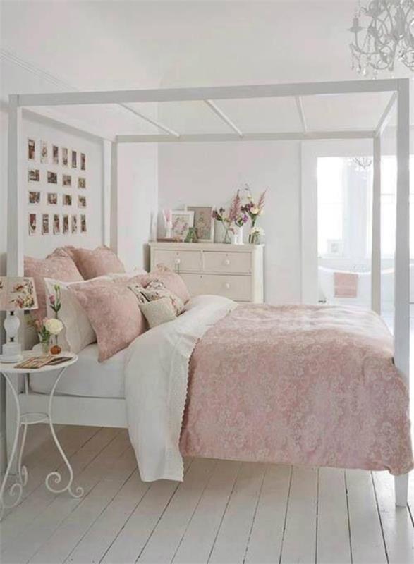 υπνοδωμάτιο σκοτεινό ροζ κρεβάτι με ουρανό