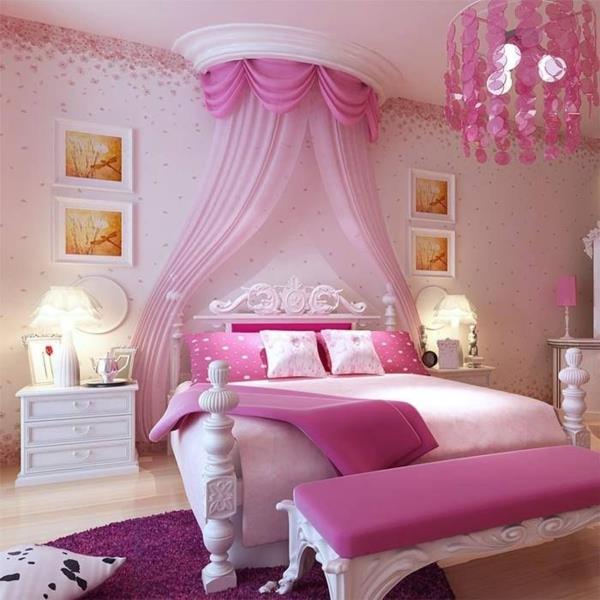 ροζ κρεβατοκάμαρα με θόλο κρεβάτι πριγκίπισσα