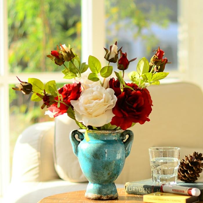 τριαντάφυλλα ντεκό κεραμικό βάζο αντίκες σχέδιο κόκκινα λευκά λουλούδια