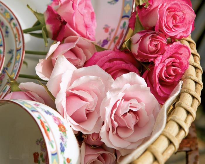ροζ διακόσμηση ροζ τριαντάφυλλο λουλούδια καλάθι πορσελάνη