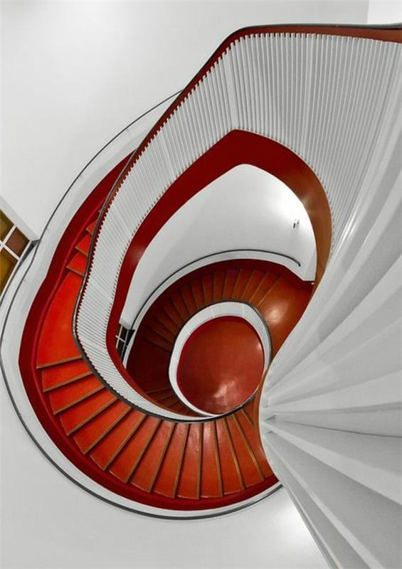 κόκκινο λευκό σπιράλ σκάλα ιδέες σχεδιασμού εσωτερικό