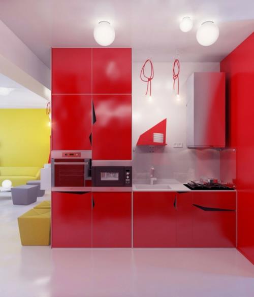 κόκκινο-χρώμα-στην-κουζίνα-αποχρώσεις-ενσωματωμένες-στην κουζίνα-ντουλάπια-συσκευές