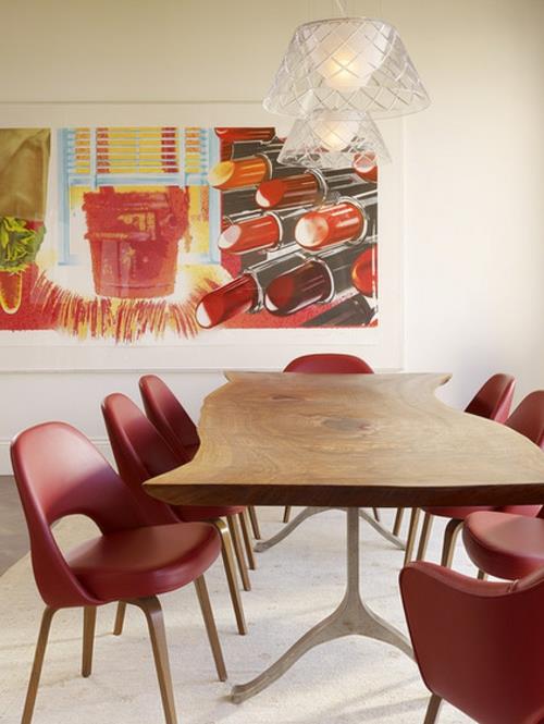 κόκκινο χρώμα στην κουζίνα αποχρώσεις επιτραπέζιες ξύλινες κόκκινες καρέκλες
