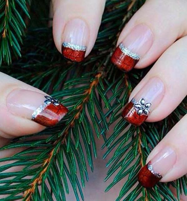 κόκκινα νύχια τζελ για Χριστουγεννιάτικα κόκκινα νύχια βαμμένα κλαδιά έλατου