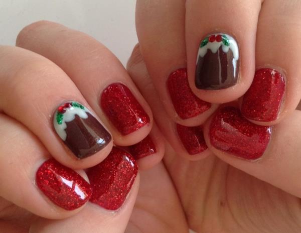 κόκκινα τζελ νύχια για Χριστούγεννα κόκκινα νύχια μοτίβα καφέ
