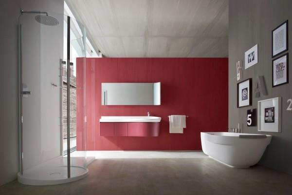 ιδέες σχεδιασμού μπάνιου με κόκκινη προφορά τοίχου