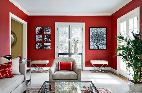 κόκκινο ρίξτε μαξιλάρια και τοίχους χρώματα σαλόνι