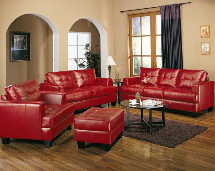 κόκκινος καναπές καθιστικό σετ στρογγυλό τραπεζάκι σαλονιού