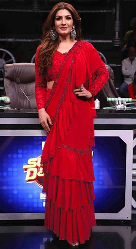 İşlemeli Fırfır Saree Raveen Tandon