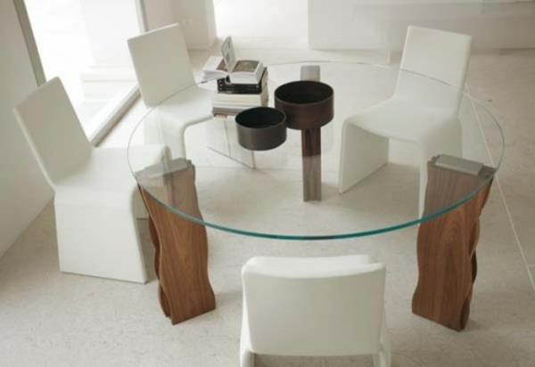 στρογγυλά τραπέζια τραπεζαρίας τραπεζάκια τραπεζιών με καρέκλες γυάλινα ξύλινα πόδια