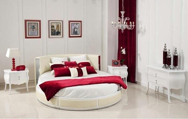 στρογγυλό στρώμα κεφαλάρι βρώμικο λευκό κόκκινο κρεβάτι