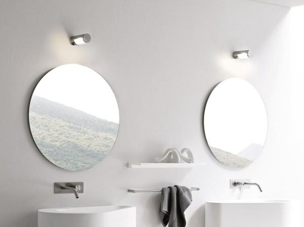στρογγυλό καθρέφτη μπάνιου αέρινη αίσθηση χώρου ιδέες λευκού μπάνιου