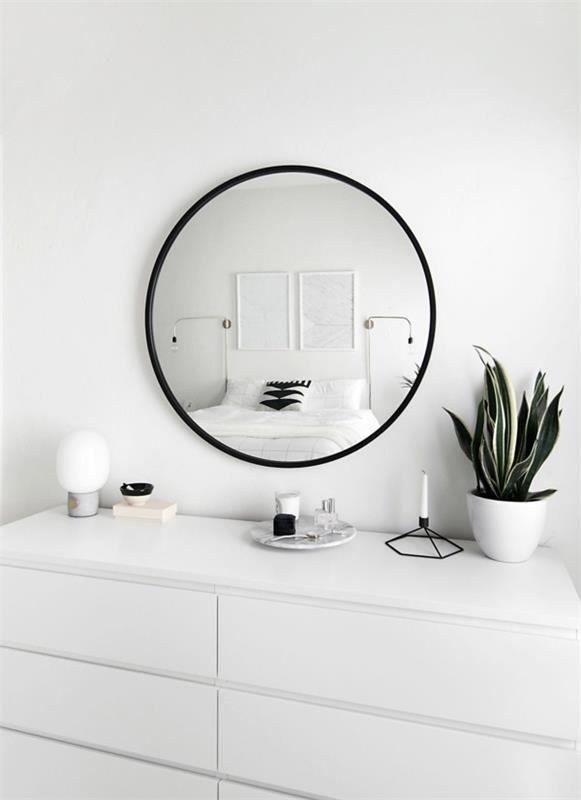 στρογγυλό καθρέφτη μπάνιου λευκό μπάνιο διακοσμητικό φυτό