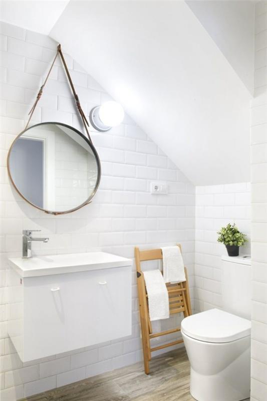 στρογγυλό καθρέφτη μπάνιου λευκές ιδέες αποθήκευσης μπάνιου