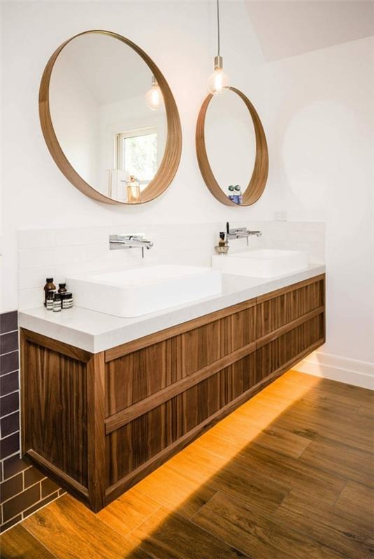 στρογγυλό σχέδιο καθρέφτη μπάνιου δύο καθρέφτες τοίχου μπάνιο