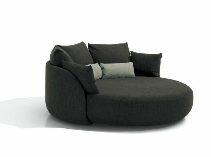 στρογγυλός καναπές κομψό σχέδιο σκούρο γκρι μαξιλάρια ρίψης