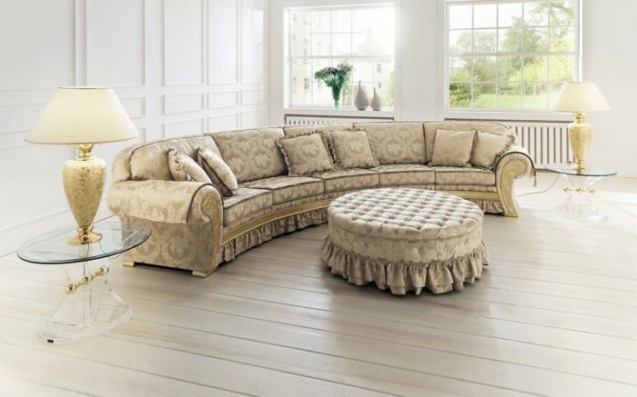 στρογγυλός καναπές πολυτελές σχέδιο φωτεινά χρώματα σανίδα δαπέδου