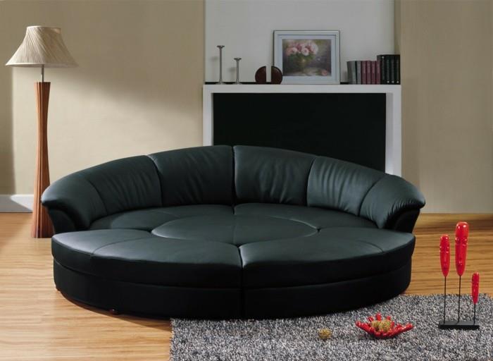στρογγυλός καναπές μαύρο καθιστικό σετ γκρι χαλί