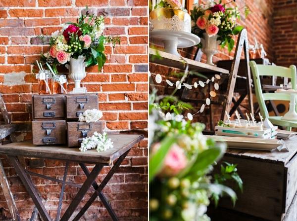 ρουστίκ ιδέες διακόσμησης λουλούδια ξύλινο τραπέζι επιδόρπιο τραπέζι