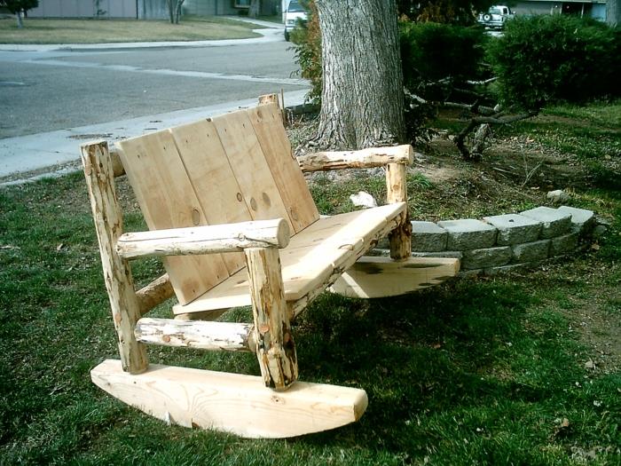 ρουστίκ έπιπλα κήπου κουνιστή καρέκλα ιδέες σχεδιασμού κήπου